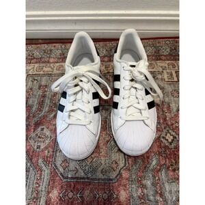 Adidas Superstar Womens 6.5 White Black Gold Shell Toe Sneakers EG4958